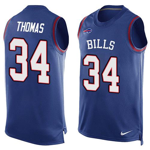 Nike Bills #34 Thurman Thomas Royal Blue Team Color Men's Stitched NFL Limited Tank Top Jersey - Click Image to Close